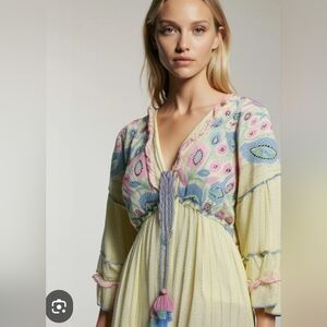 Palak NWT Pastel Floral Embellished Boho Maxi Dress